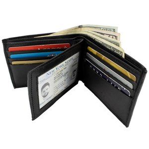 Men Lambskin Leather Wallet ID Card Organizer Black Bifold Stylish Wallet